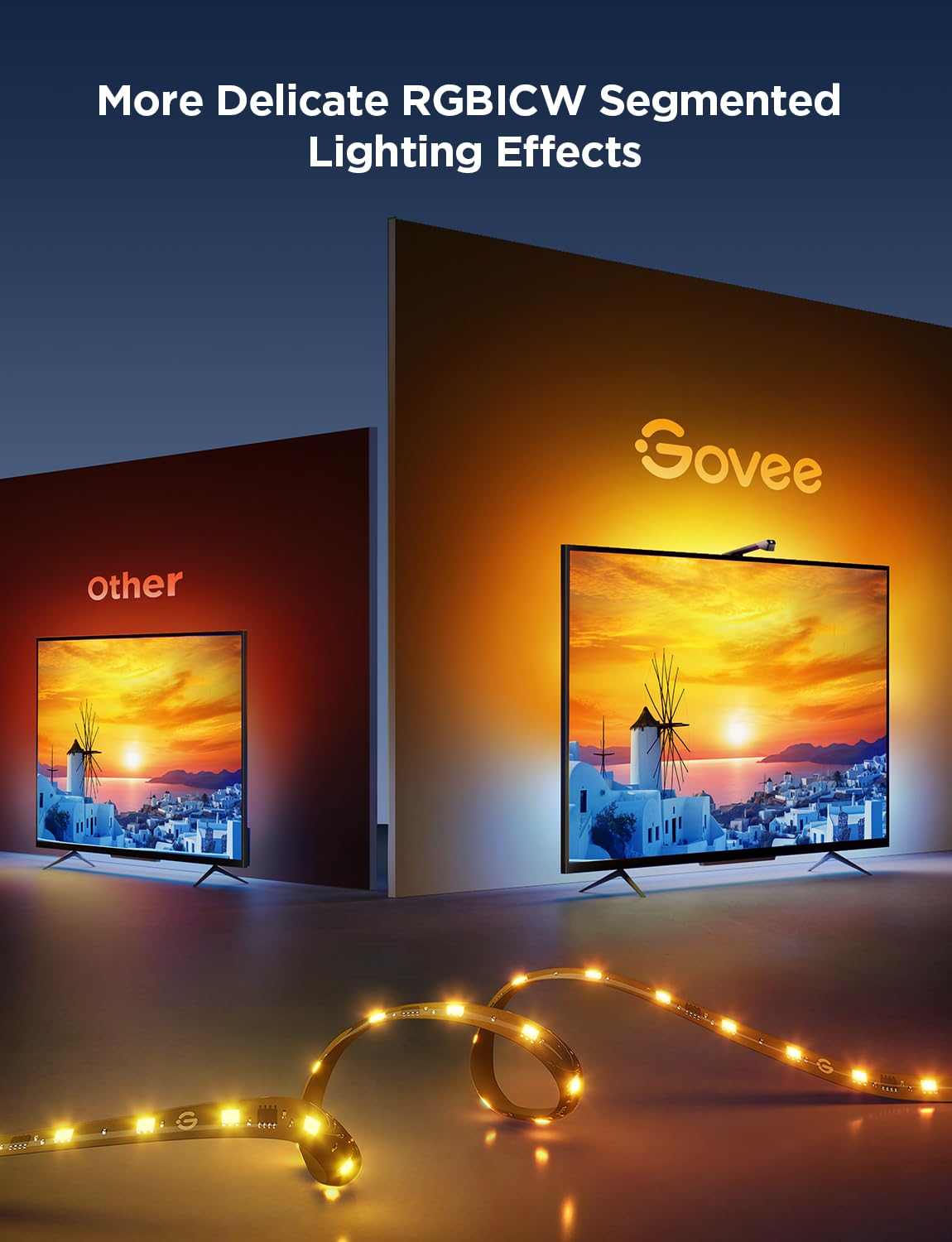 Govee TV Backlight 3 Lite with Fish - Eye Correction Function Sync to 55 - 65 Inch TVs, 3.6m RGBICW Wi - Fi TV LED Backlight with Camera, 4 Colours in 1 Lamp Bead, Voice and APP Control, Adapter - TechsWorld