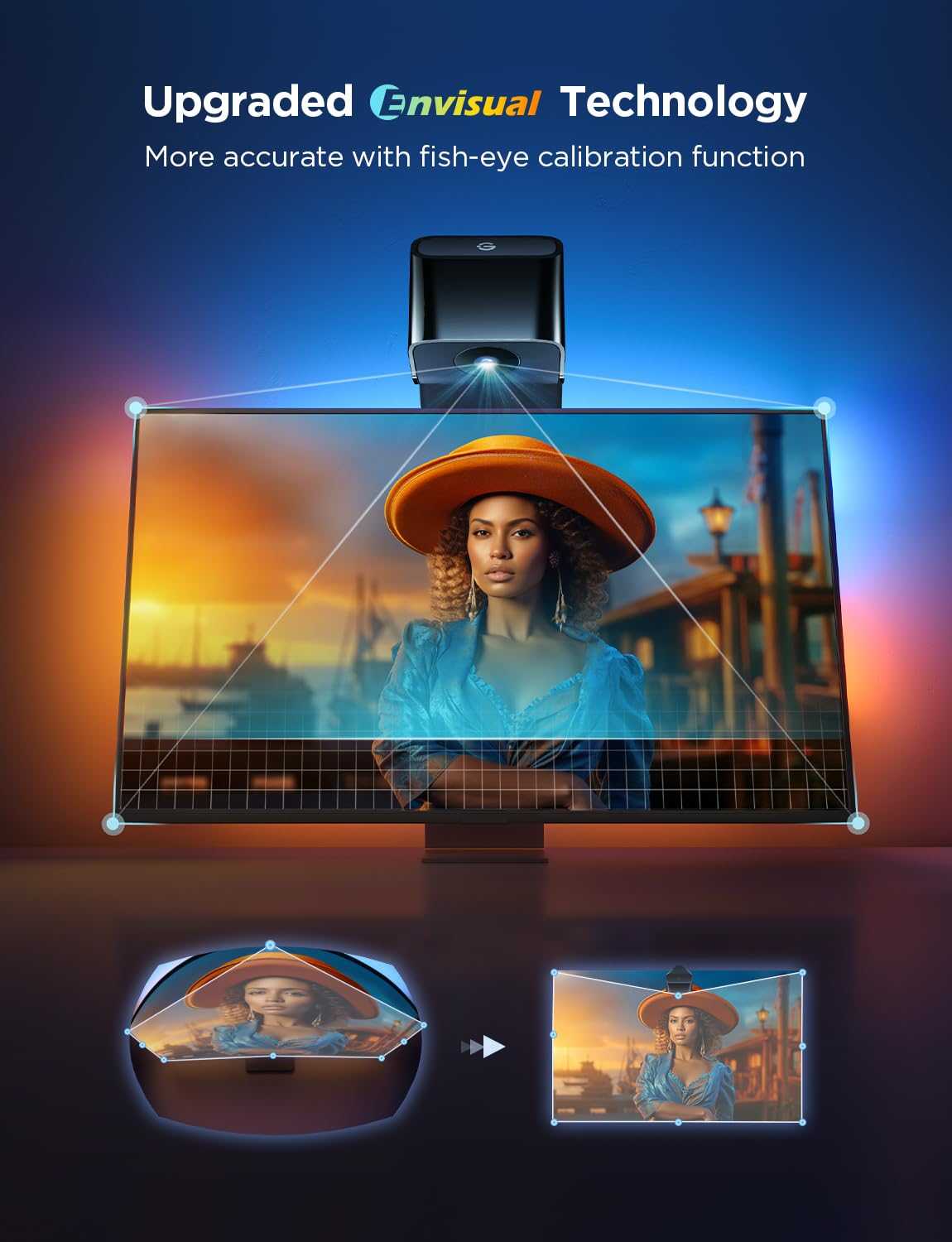 Govee TV Backlight 3 Lite with Fish - Eye Correction Function Sync to 55 - 65 Inch TVs, 3.6m RGBICW Wi - Fi TV LED Backlight with Camera, 4 Colours in 1 Lamp Bead, Voice and APP Control, Adapter - TechsWorld