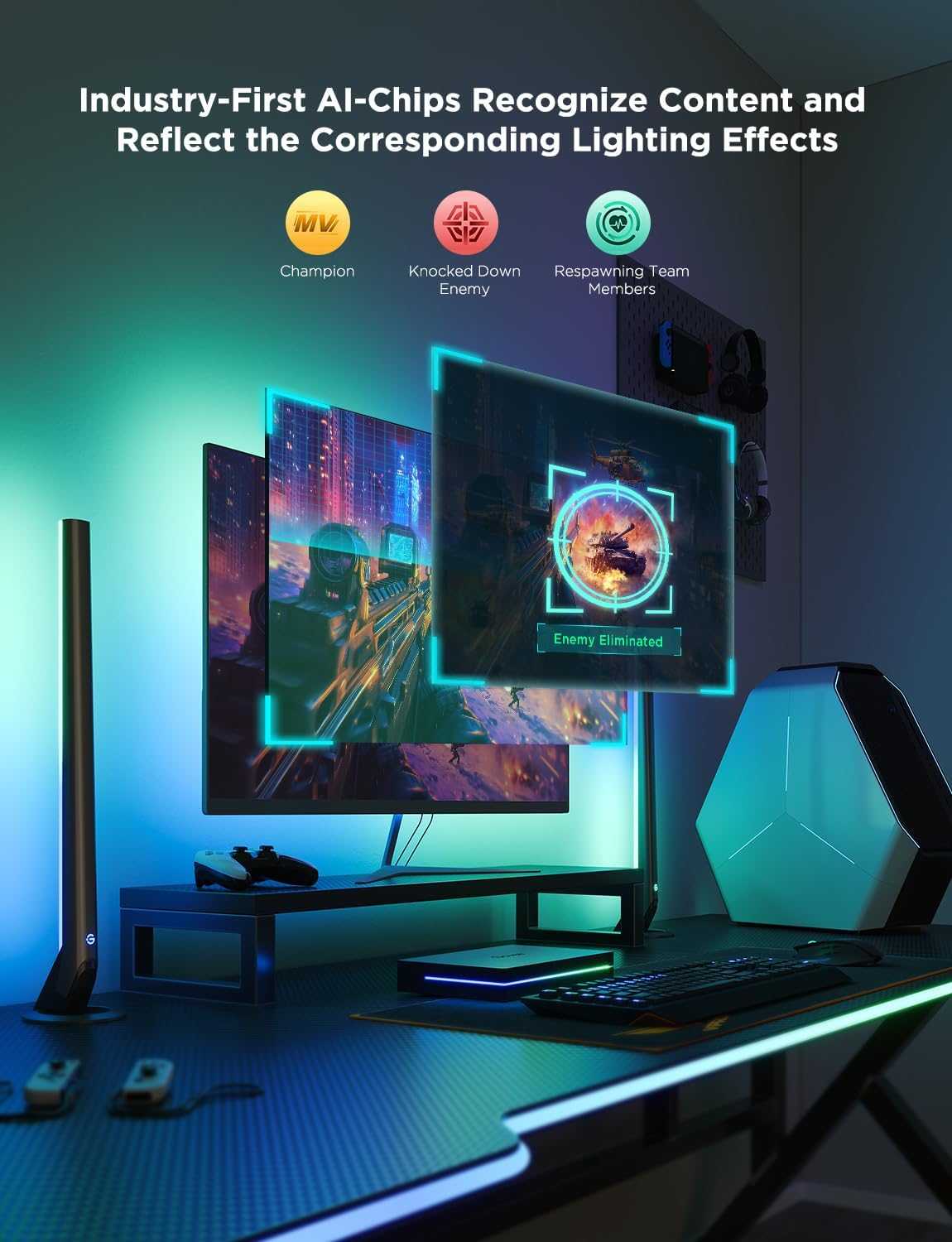 Govee HDMI 2.1 AI Sync Box Kit 2, Includes Light Bars, and Monitor Backlight, Supports 8K@60Hz, 4K@144Hz, VRR and ALLM, Works with Matter and Alexa, RGBIC Light Strip for 27 - 34 inch Monitor - TechsWorld