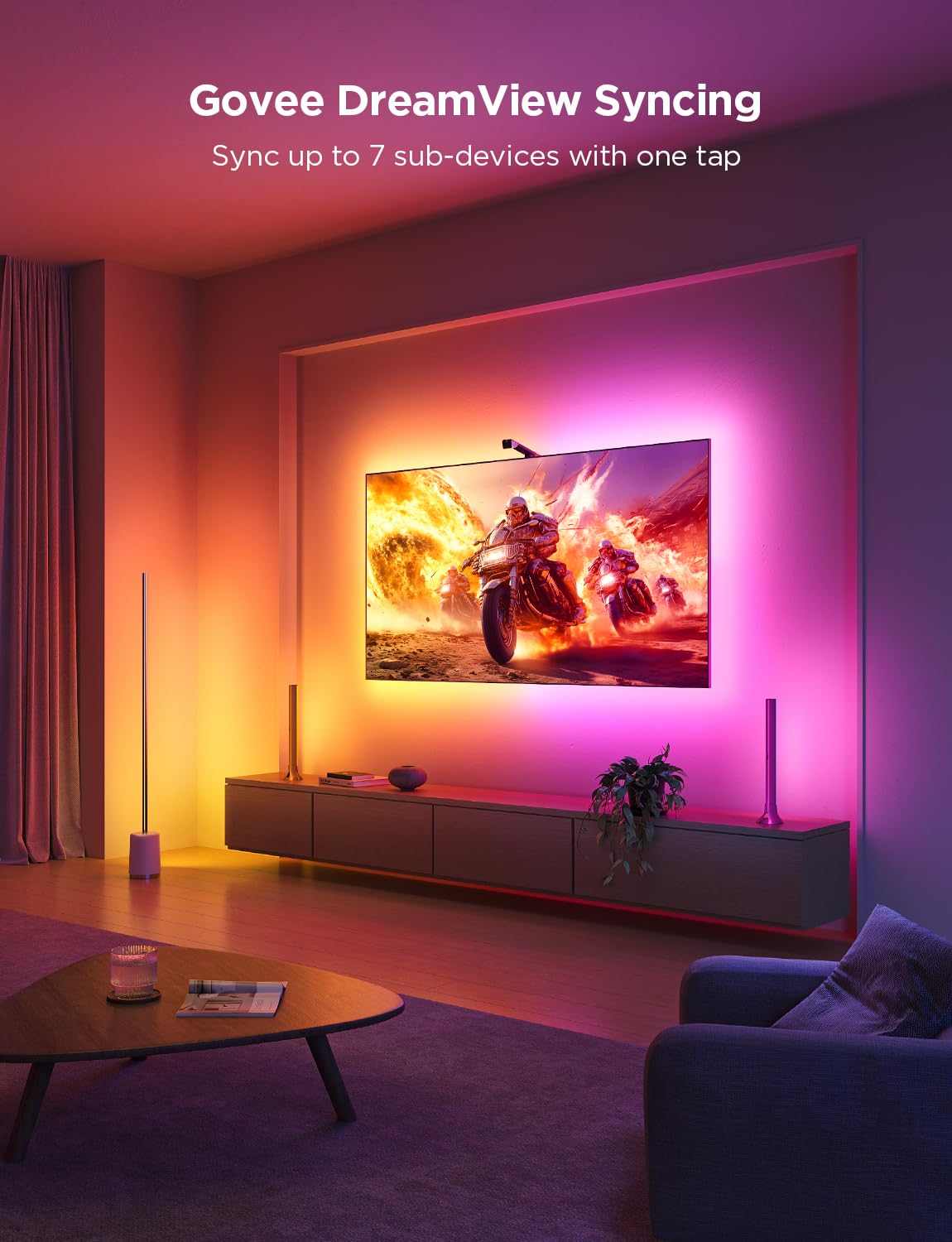 Govee TV Backlight 3 Lite with Fish - Eye Correction Function Sync to 55 - 65 Inch TVs, 3.6m RGBICW Wi - Fi TV LED Backlight with Camera, 4 Colours in 1 Lamp Bead, Voice and APP Control, Adapter - TechsWorld