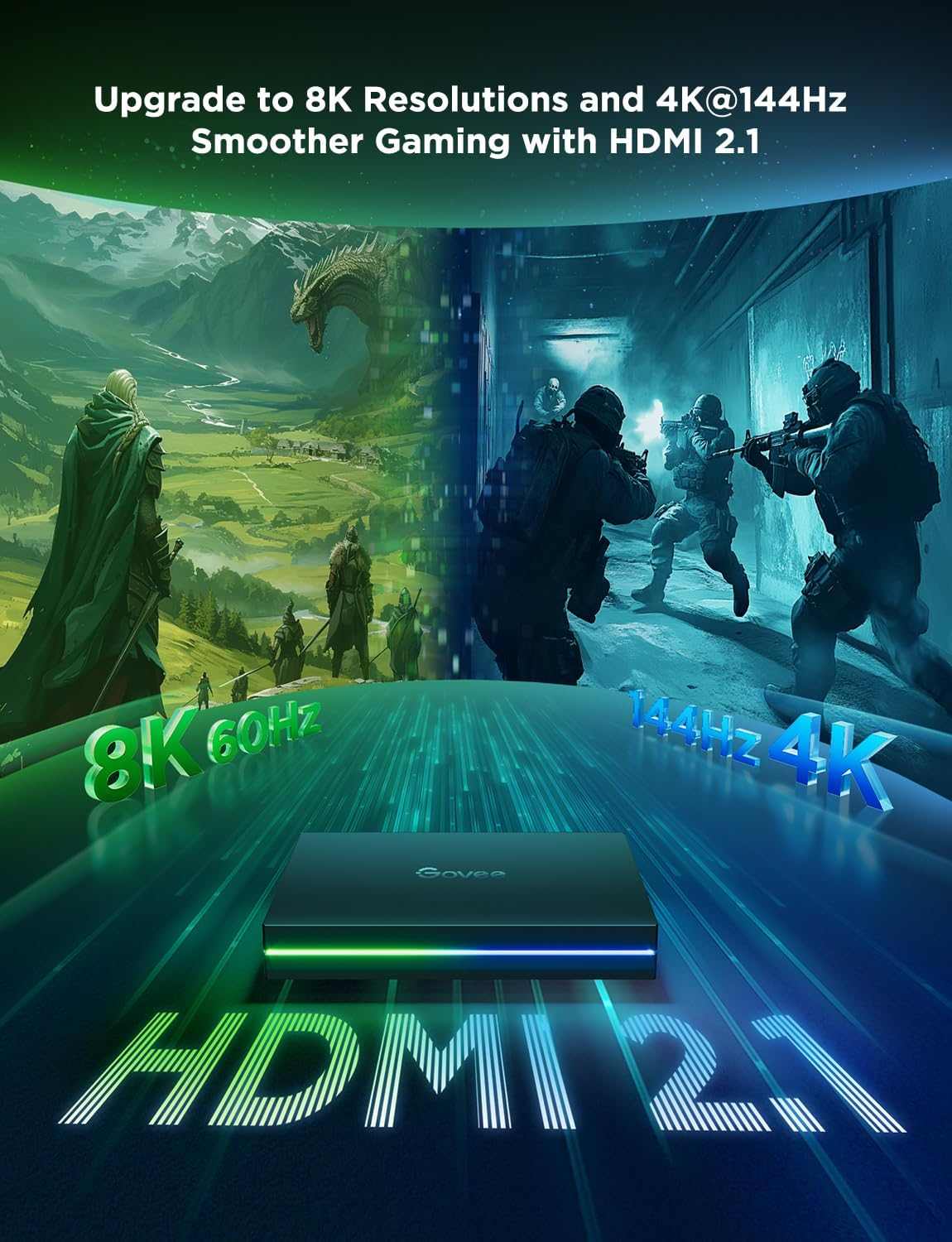 Govee HDMI 2.1 AI Sync Box Kit 2, Includes Light Bars, and Monitor Backlight, Supports 8K@60Hz, 4K@144Hz, VRR and ALLM, Works with Matter and Alexa, RGBIC Light Strip for 27 - 34 inch Monitor - TechsWorld