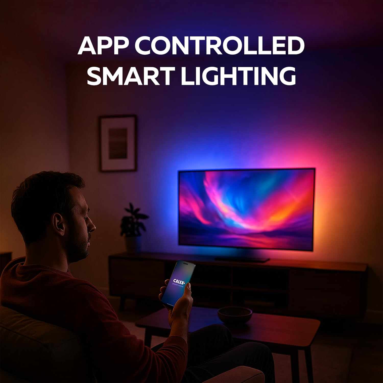 Calex - Smart HDMI Sync Box, including 2.45 m TV LED strip, for 55 - 65'' TVs, backlight with sync for gaming & movies - TechsWorld