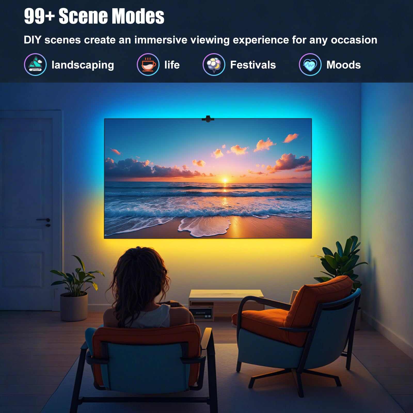 Diyife TV LED Lights, 4m TV Backlights with AR Sensor Sync to 55 - 65 inch TVs Screen & Music, Multiple Colors Changing RGB LED Strip Lights for TV Work with Remote, Bluetooth, Smart App Control - TechsWorld