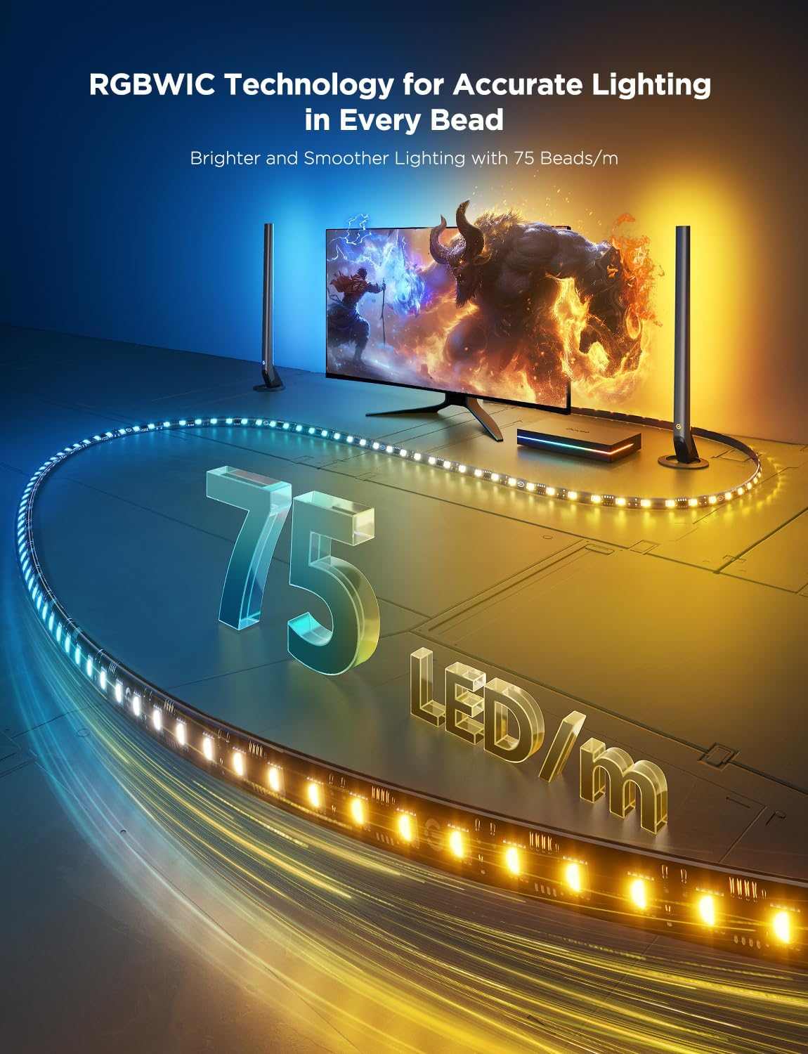 Govee HDMI 2.1 AI Sync Box Kit 2, Includes Light Bars, and Monitor Backlight, Supports 8K@60Hz, 4K@144Hz, VRR and ALLM, Works with Matter and Alexa, RGBIC Light Strip for 27 - 34 inch Monitor - TechsWorld