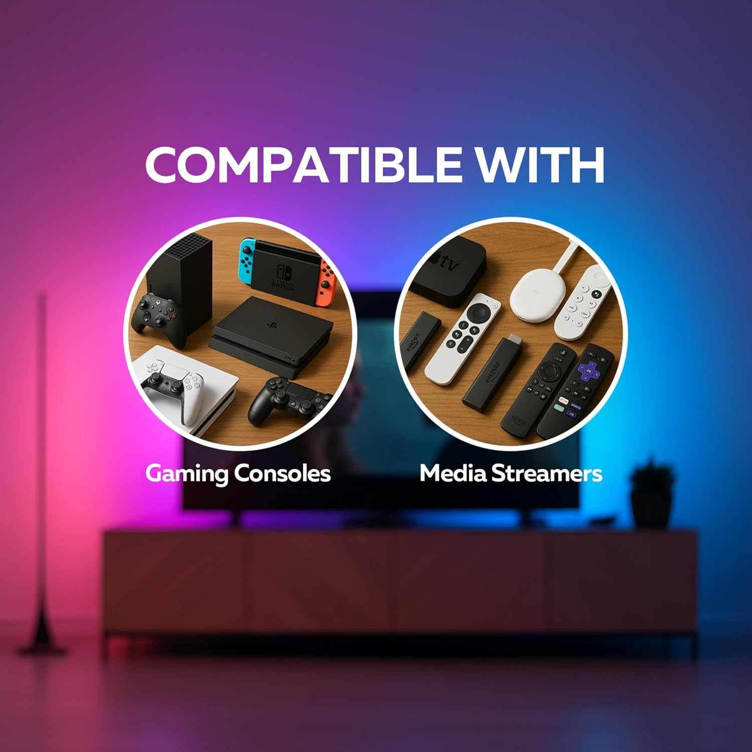 Calex - Smart HDMI Sync Box, including 2.45 m TV LED strip, for 55 - 65'' TVs, backlight with sync for gaming & movies - TechsWorld