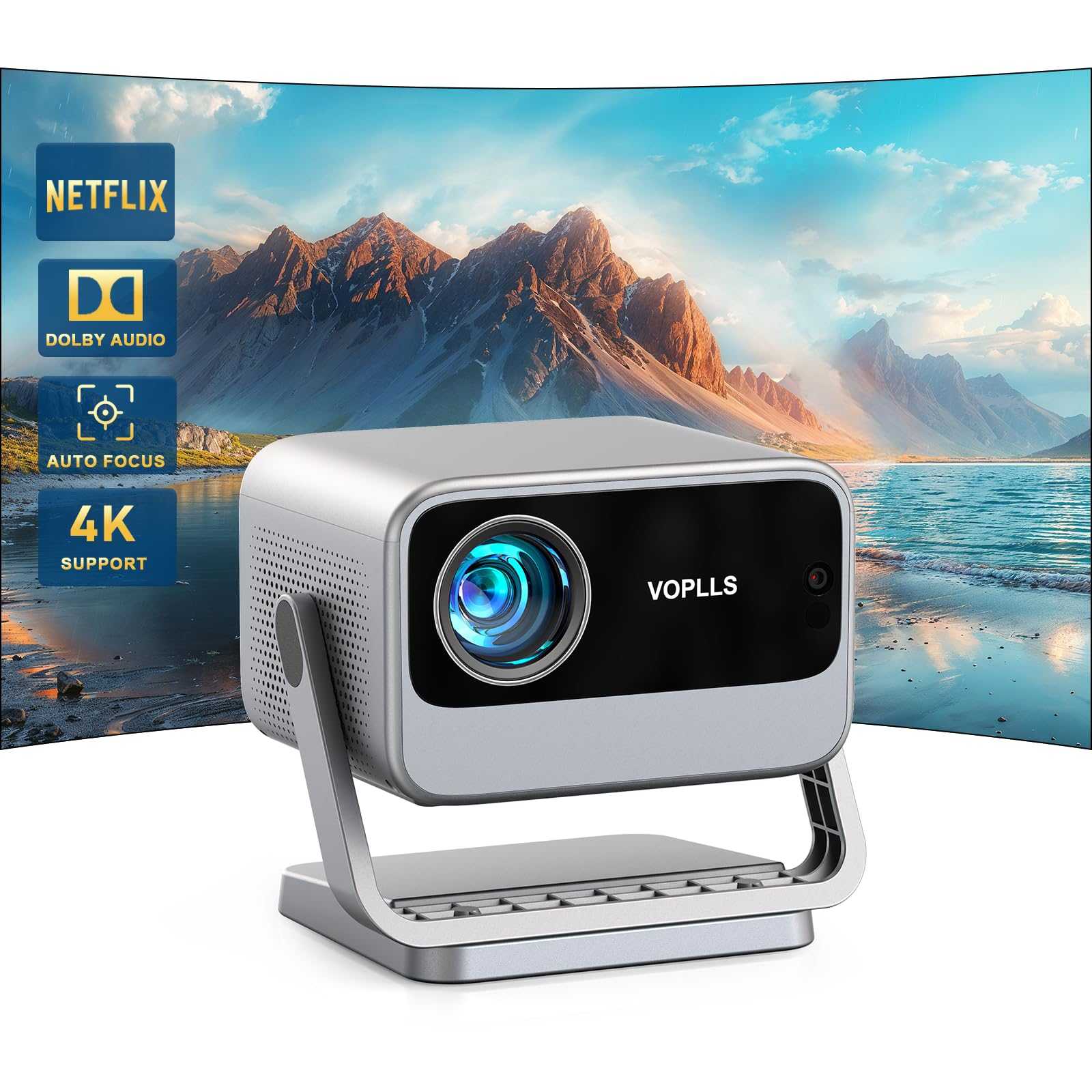 【Netflix Officially & Dolby Audio】Smart 4K Projector, Auto Focus & Keystone, VOPLLS 700 ANSI Full HD 1080P WiFi 6 Bluetooth Portable Projector, 60Hz Home Cinema Projectors for iOS/Android/Outdoor - TechsWorld
