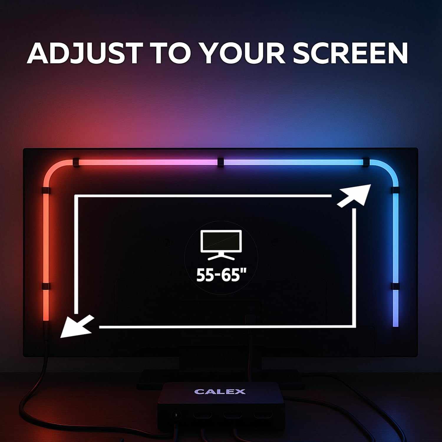 Calex - Smart HDMI Sync Box, including 2.45 m TV LED strip, for 55 - 65'' TVs, backlight with sync for gaming & movies - TechsWorld